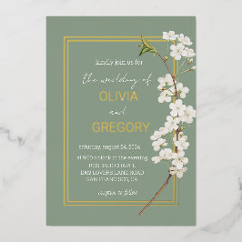 Invitación Con Relieve Metalizado Sencilla y elegante armazón de cerezo blanco