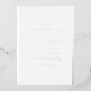 Invitación Con Relieve Metalizado Sencilla y elegante boda de diseñador en blanco y