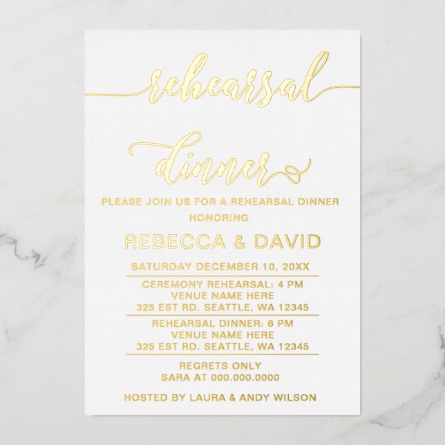 Invitación Con Relieve Metalizado Sencilla y elegante cena de guión (Anverso)