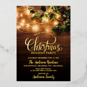 Invitación Con Relieve Metalizado Sencilla y Elegante Fiesta Familiar de Navidad dur