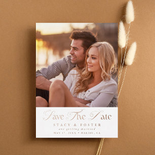 Invitación Con Relieve Metalizado Sencilla y elegante foto de la boda salva la fecha