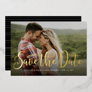 Invitación Con Relieve Metalizado Sencilla y elegante foto del guión guardar la fech