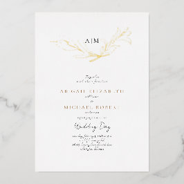 Invitación Con Relieve Metalizado Sencillamente Elegante Foliage Boda Gold