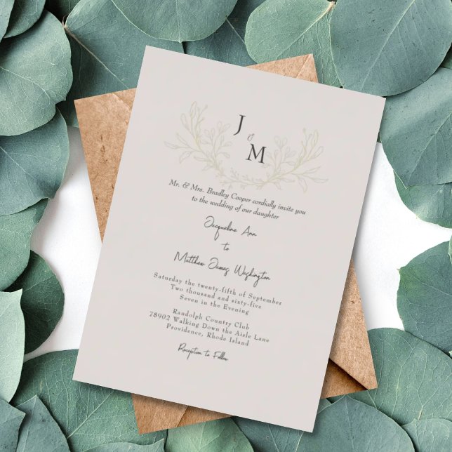 Invitación Con Relieve Metalizado Sencillamente Elegante Taupe Foliage Boda Gold (Subido por el creador)