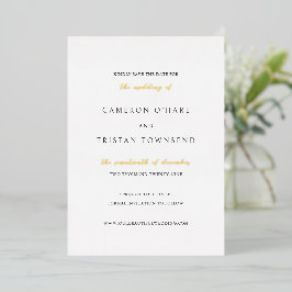 Invitación Con Relieve Metalizado Sencillo Ahorro de Fecha de Boda en Blanco y Negro