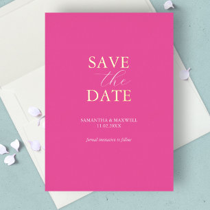 Invitación Con Relieve Metalizado Sencillo Ahorro de Fecha de Boda Rosa Vibrante