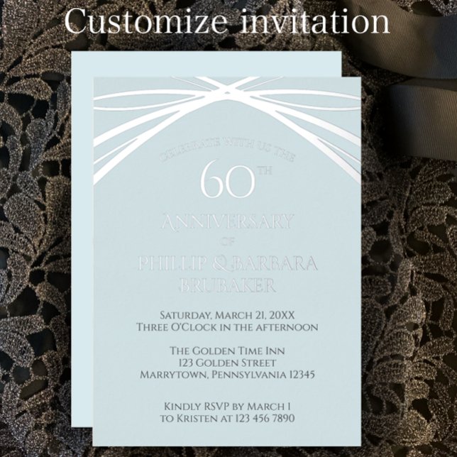 Invitación Con Relieve Metalizado Sencillo Arco Moderno 60 Aniversario Fiesta Boda (Create a unique elegant foil invitation with this template. Personalize for a 60th anniversary party)