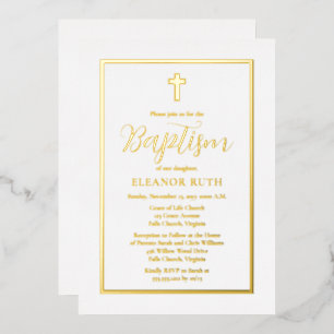 Invitación Con Relieve Metalizado Sencillo Bautizo Minimalista Elegante