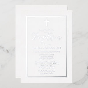 Invitación Con Relieve Metalizado Sencillo Bautizo Minimalista Elegante