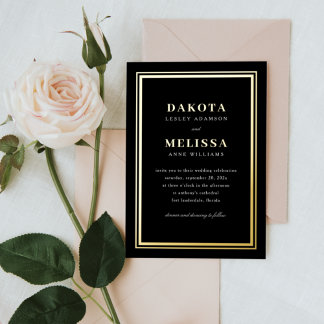 Invitación Con Relieve Metalizado Sencillo Boda de fotografías elegante y negro y do