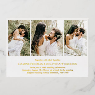 Invitación Con Relieve Metalizado Sencillo collage de fotos Boda elegante