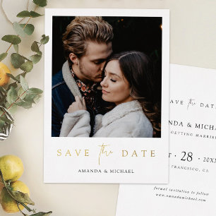 Invitación Con Relieve Metalizado Sencillo Elegante Ahorro de Fecha de Boda con Foto