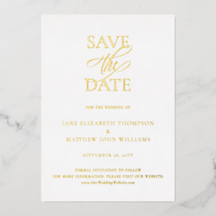 Invitación Con Relieve Metalizado Sencillo Elegante Ahorro de Fecha de Boda en Oro