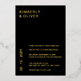 Invitación Con Relieve Metalizado Sencillo Elegante Minimal Moderno Boda Negro Invi