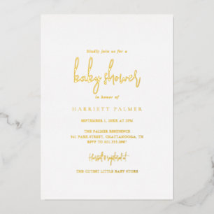Invitación Con Relieve Metalizado Sencillo Elegante Minimalista Baby Shower Dorado