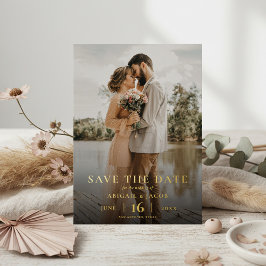 Invitación Con Relieve Metalizado Sencillo Elegante Moderno Foto de Boda Guardar la