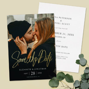 Invitación Con Relieve Metalizado Sencillo Elegante Moderno Foto Guardar la Fecha Ta