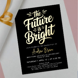 Invitación Con Relieve Metalizado Sencillo Elegante Negro Oro Graduación Universidad