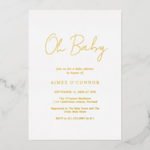 Invitación Con Relieve Metalizado Sencillo guión rústico elegante Baby Shower Gold