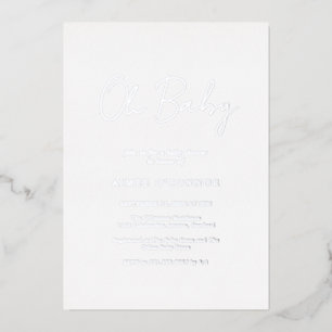 Invitación Con Relieve Metalizado Sencillo guión rústico elegante baby shower plata