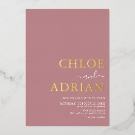 Invitación Con Relieve Metalizado Sencillo Minimal Rosa Polvoriento Boda Oro