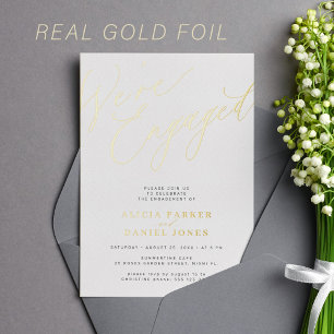 Invitación Con Relieve Metalizado Sencillo moderno elegante fiesta de compromiso oro