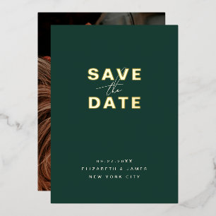 Invitación Con Relieve Metalizado Sencillo Moderno Minimalista Esmeralda Verde Save