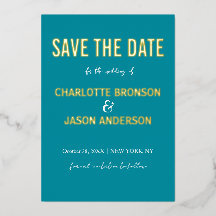 Sencillo Moderno Retro Verde Teal Save The Date Go