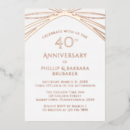 Invitación Con Relieve Metalizado Sencillo Rosa de 40 Aniversario del Arco Elegante