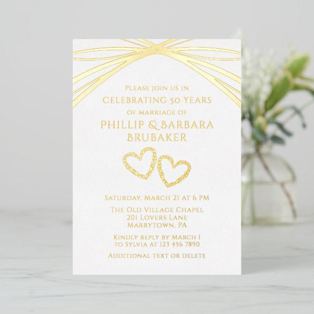 Invitación Con Relieve Metalizado Sencillo y elegante Arco Oro 50 Aniversario Boda (Anverso de pie)