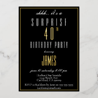 Invitación Con Relieve Metalizado Sencillo y elegante blanco negro 40 cumpleaños