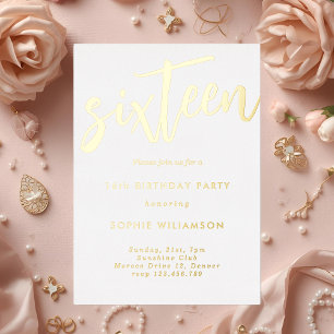 Invitación Con Relieve Metalizado Sencillo y elegante cumpleaños con foil dorado