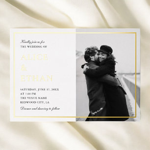 Invitación Con Relieve Metalizado Sencillo y elegante foto Boda de verano blanco