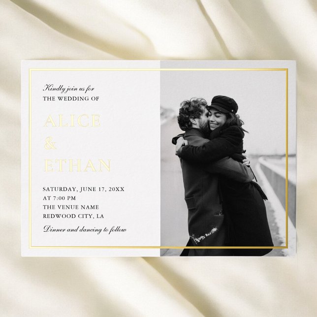 Invitación Con Relieve Metalizado Sencillo y elegante foto Boda de verano blanco (Subido por el creador)