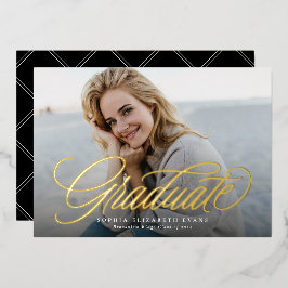 Invitación Con Relieve Metalizado Sencillo y elegante guión foto de graduación gradu