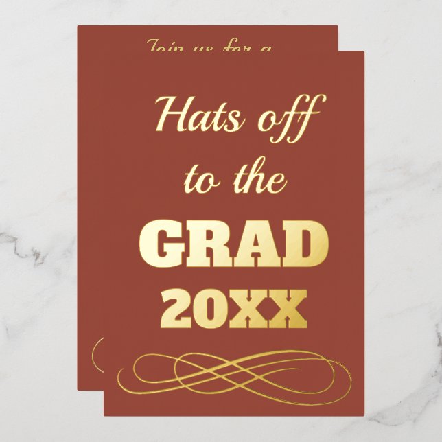 Invitación Con Relieve Metalizado Sencillos Gorras de Terracota de lujo (Anverso/Reverso)