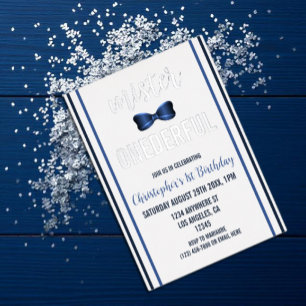 Invitación Con Relieve Metalizado Señor Onederful Corbata 1er Cumpleaños