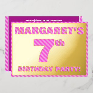 Invitación Con Relieve Metalizado Séptima fiesta de cumpleaños — Negrita, diversión,