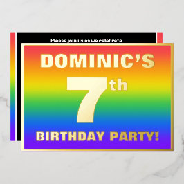 Invitación Con Relieve Metalizado Séptima fiesta de cumpleaños: Patrón arcoiris dive