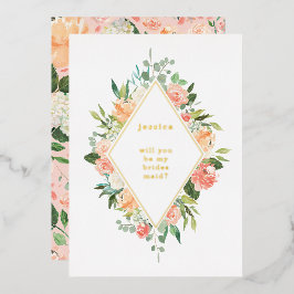 Invitación Con Relieve Metalizado ¿Serás Mi Dama de Honor Floral Dorado