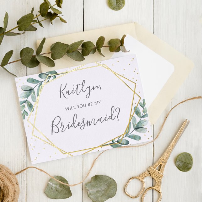 Invitación Con Relieve Metalizado ¿Serás Mi Novia Eucalyptus Geométrico (Subido por el creador)