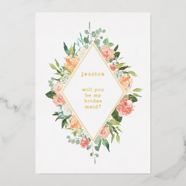 Invitación Con Relieve Metalizado Serás Mi Novia Floral Gold