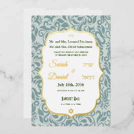 Invitación Con Relieve Metalizado Serenit Blue Brocade Flourier Boda Gold