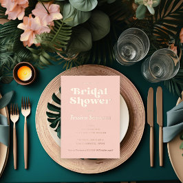 Invitación Con Relieve Metalizado Serif Retro Desayuno de Novia Rosa Oro
