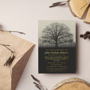 Invitación Con Relieve Metalizado Servicio conmemorativo de silueta de árbol dorado