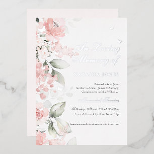 Invitación Con Relieve Metalizado Servicio conmemorativo floral mariposa plateada ro