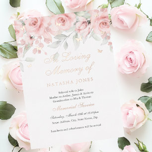Invitación Con Relieve Metalizado Servicio conmemorativo floral mariposa rosa