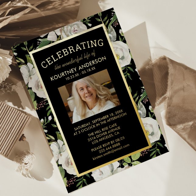 Invitación Con Relieve Metalizado Servicio conmemorativo | Funeral de foto elegante (Subido por el creador)
