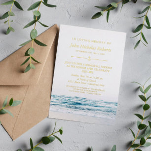 Invitación Con Relieve Metalizado Servicio conmemorativo náutico de olas del océano