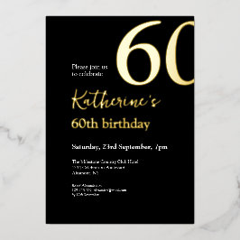 Invitación Con Relieve Metalizado Sesenta Cumpleaños Elegantes de Oro Negro